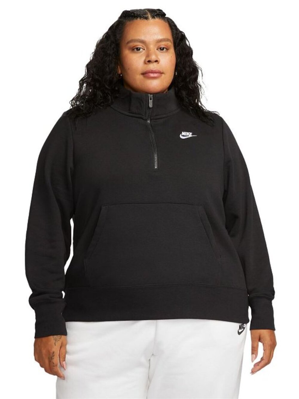 Women's Nike Plus Size Sportswear Club Fleece 1/2 Zip Pullover - Black - 1X -NWT